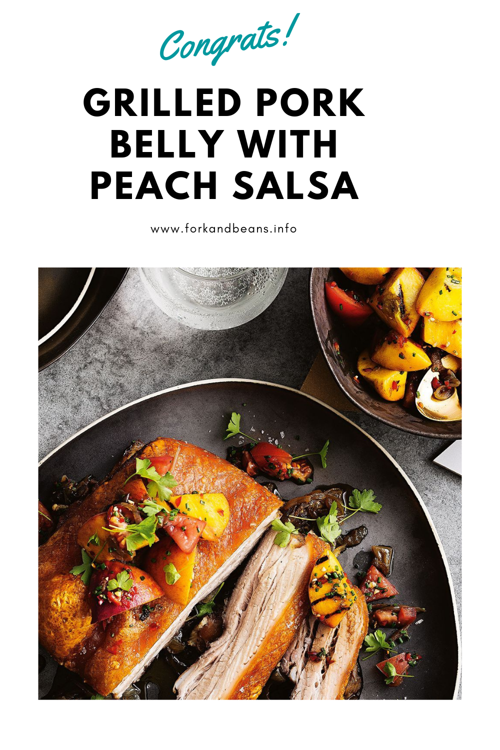 Roast pork belly with chargrilled peach salsa