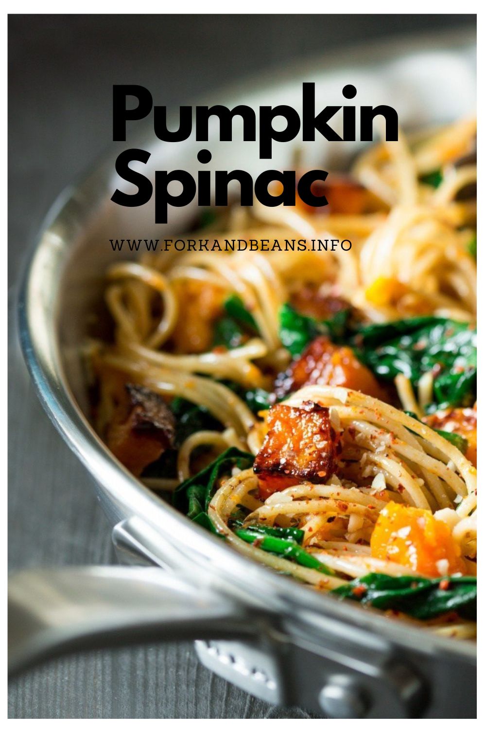 Pumpkin, spinach and walnut spaghetti